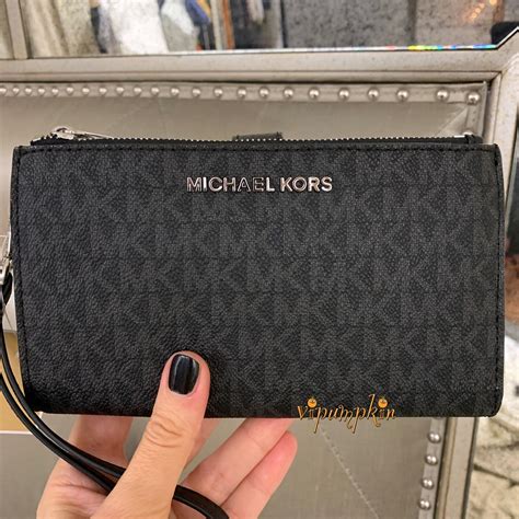 michael michael kors jet set travel large pebbled leather wristlet|mk double zip wristlet.